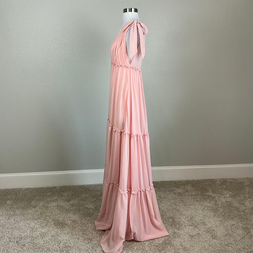 Mac Duggal 70188 Pink Maxi Dress Ruffled Chiffon Sleeveless V-Neck Gown Size 4 - Picture 6 of 12